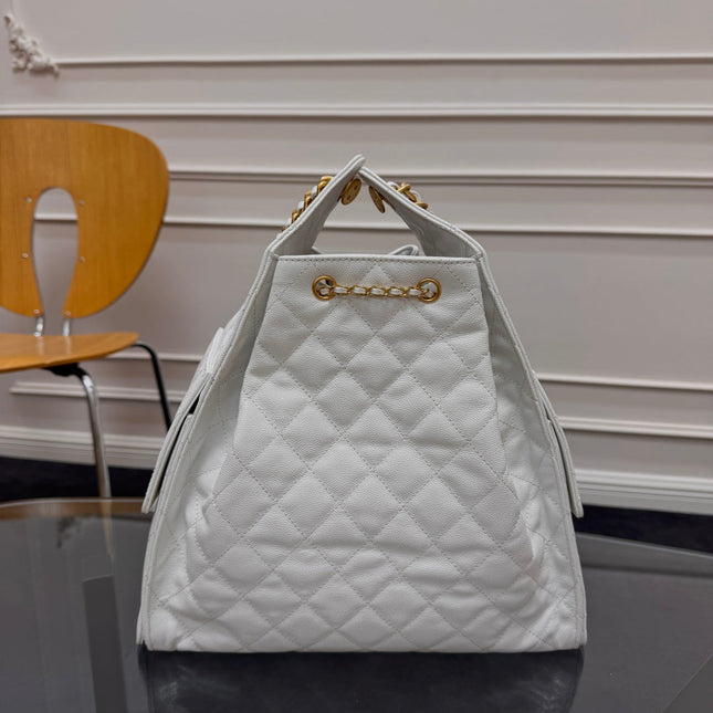 CHANEL 25S HOBO BAG 40 IN WHITE CAVIAR WITH GOLD HARDWARE