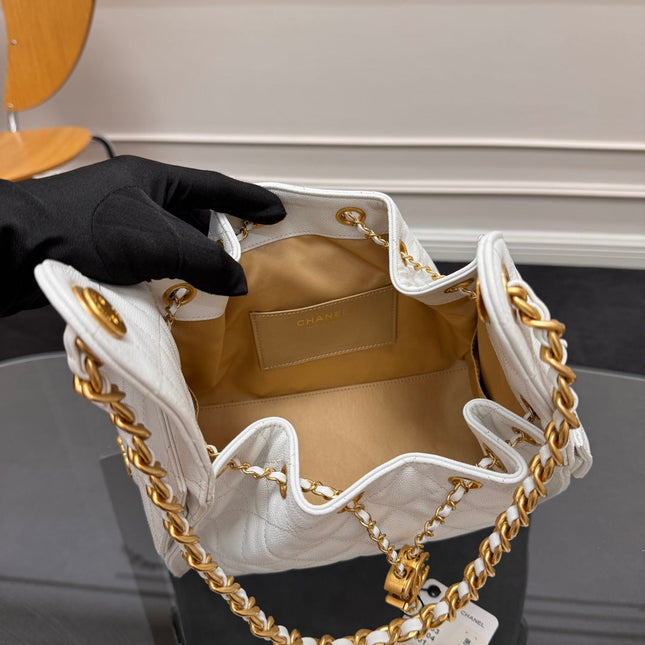CHANEL 25S HOBO BAG 30 IN WHITE CAVIAR WITH GOLD HARDWARE