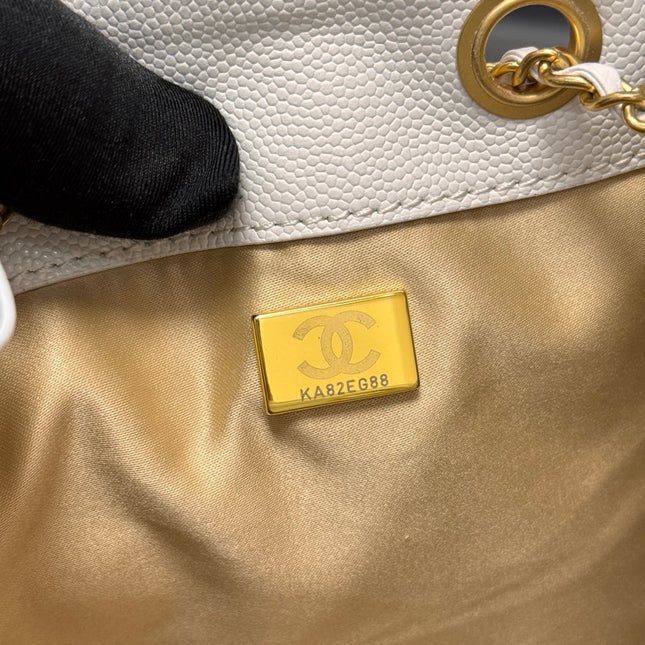 CHANEL 25S HOBO BAG 30 IN WHITE CAVIAR WITH GOLD HARDWARE