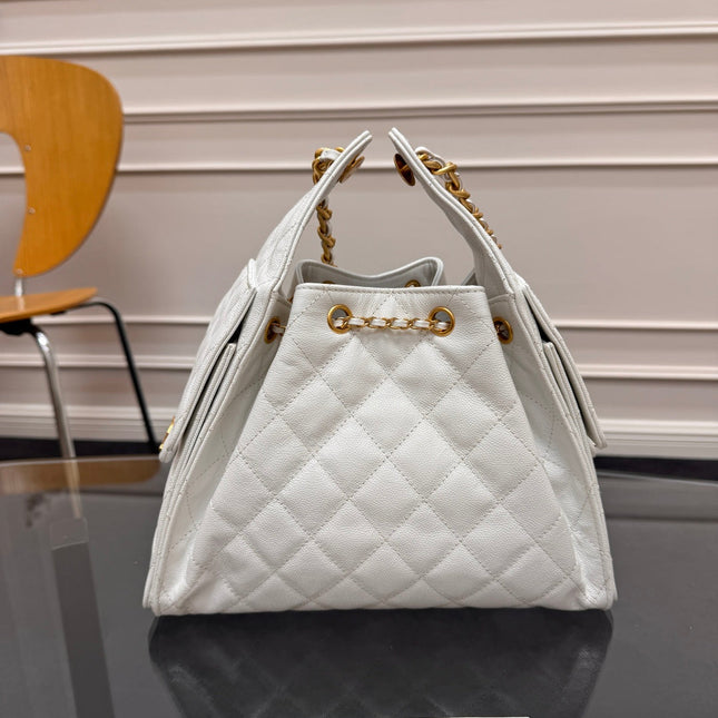 CHANEL 25S HOBO BAG 30 IN WHITE CAVIAR WITH GOLD HARDWARE