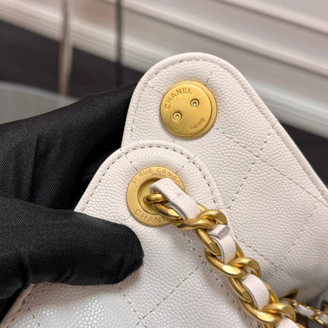 CHANEL 25S HOBO BAG 30 IN WHITE CAVIAR WITH GOLD HARDWARE