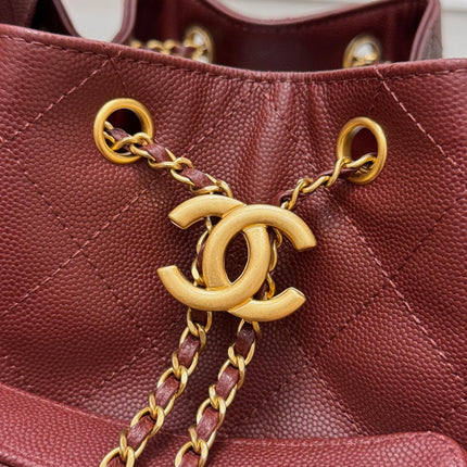 CHANEL 25S HOBO BAG 40 IN DARK RED CAVIAR WITH GOLD HARDWARE
