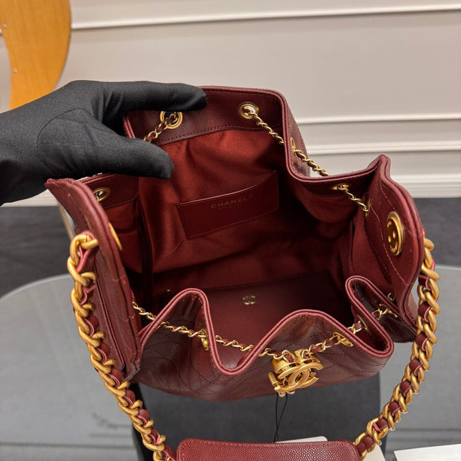 CHANEL 25S HOBO BAG 40 IN DARK RED CAVIAR WITH GOLD HARDWARE