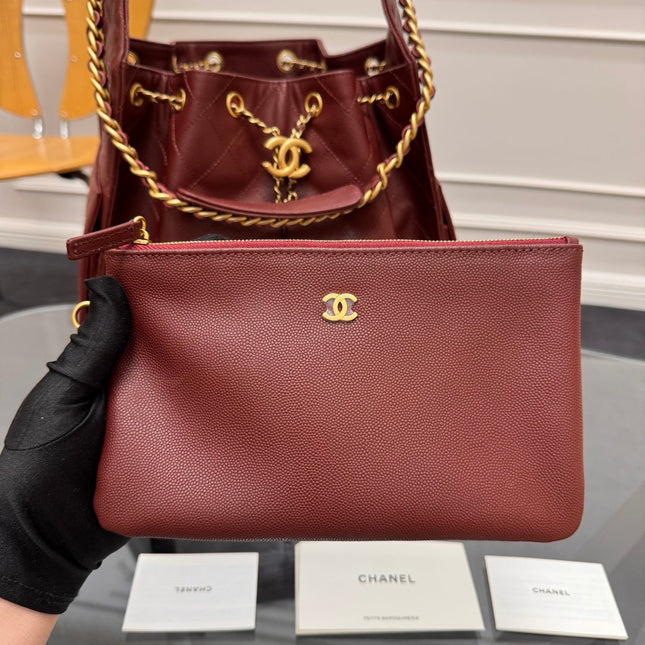 CHANEL 25S HOBO BAG 40 IN DARK RED CAVIAR WITH GOLD HARDWARE