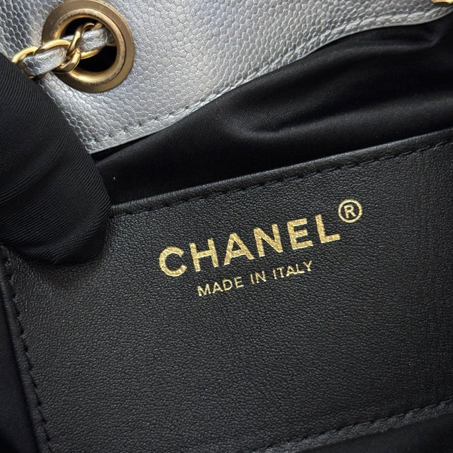 CHANEL 25S HOBO BAG 30 IN SILVER CAVIAR WITH GOLD HARDWARE