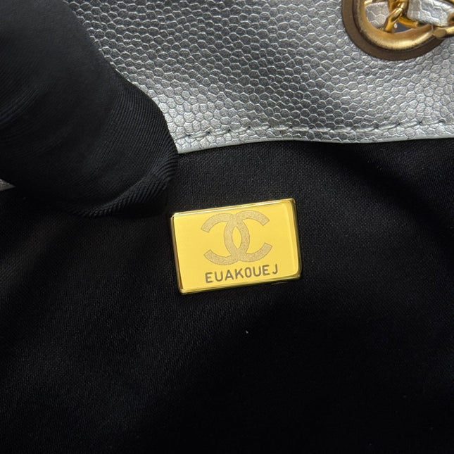 CHANEL 25S HOBO BAG 30 IN SILVER CAVIAR WITH GOLD HARDWARE