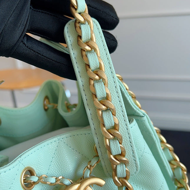CHANEL 25S HOBO BAG 40 IN SEAFOAM GREEN CAVIAR WITH GOLD HARDWARE