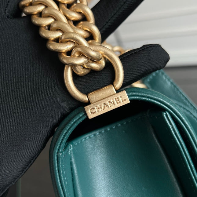 CHANEL 25S BOY BAG 25 IN DARK GREEN LAMBSKIN