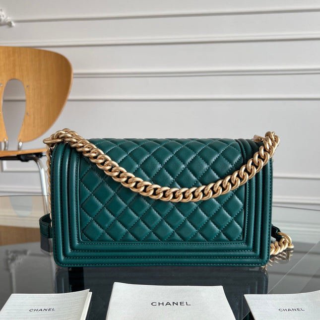 CHANEL 25S BOY BAG 25 IN DARK GREEN LAMBSKIN