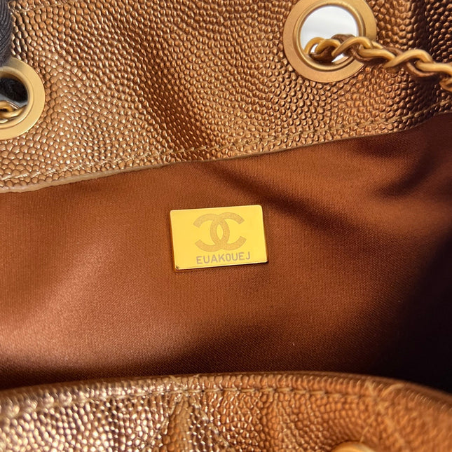 CHANEL 25S HOBO BAG 40 IN METALLIC BROWN CAVIAR WITH GOLD HARDWARE