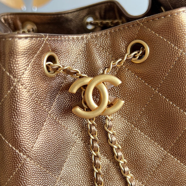 CHANEL 25S HOBO BAG 40 IN METALLIC BROWN CAVIAR WITH GOLD HARDWARE