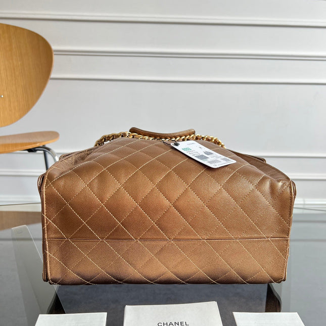 CHANEL 25S HOBO BAG 40 IN METALLIC BROWN CAVIAR WITH GOLD HARDWARE