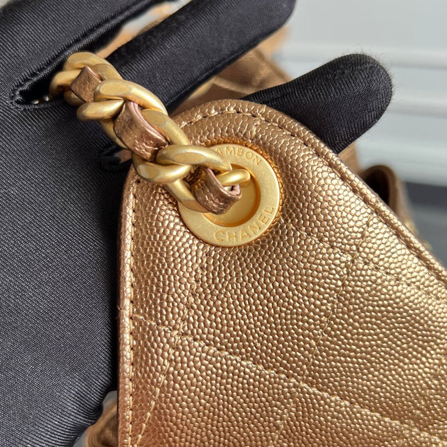 CHANEL 25S HOBO BAG 30 IN METALLIC BROWN CAVIAR WITH GOLD HARDWARE