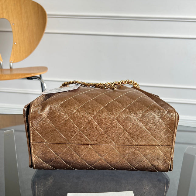 CHANEL 25S HOBO BAG 30 IN METALLIC BROWN CAVIAR WITH GOLD HARDWARE