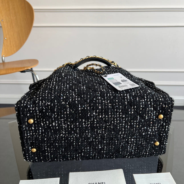 CHANEL 25S HOBO BAG 40 IN BLACK TWEED WITH GOLD HARDWARE