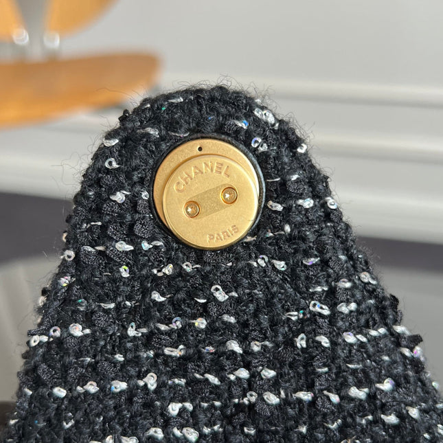 CHANEL 25S HOBO BAG 30 IN BLACK TWEED WITH GOLD HARDWARE