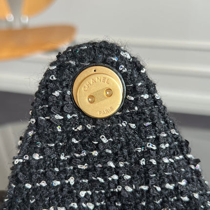 CHANEL 25S HOBO BAG 30 IN BLACK TWEED WITH GOLD HARDWARE