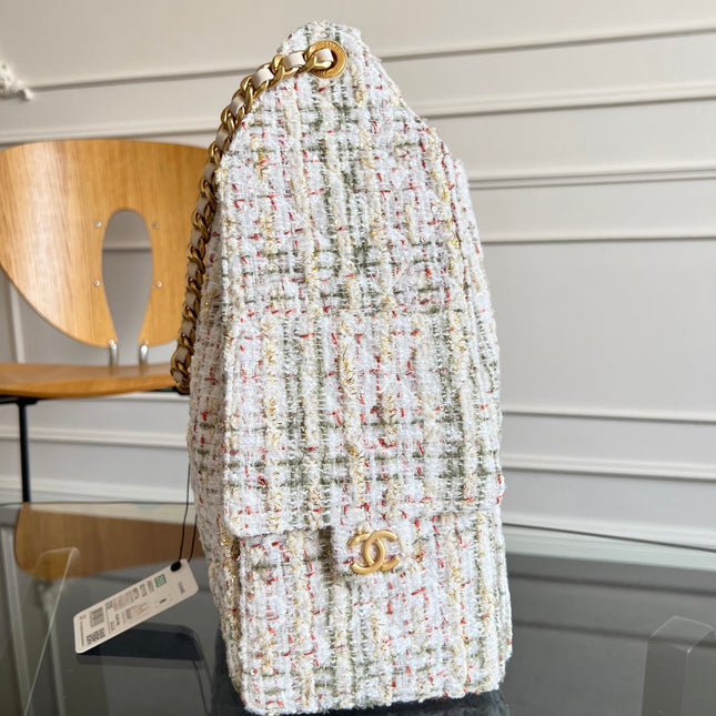 CHANEL 25S HOBO BAG 40 IN MULTICOLOR TWEED WITH GOLD HARDWARE