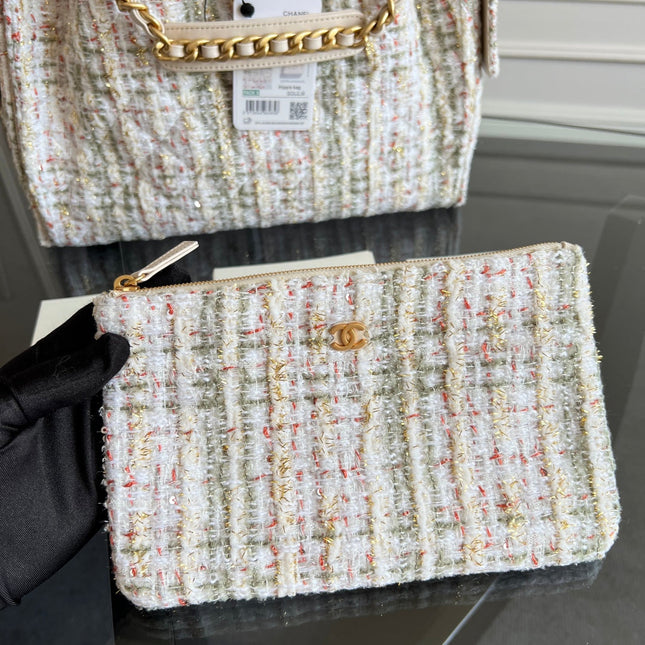 CHANEL 25S HOBO BAG 40 IN MULTICOLOR TWEED WITH GOLD HARDWARE
