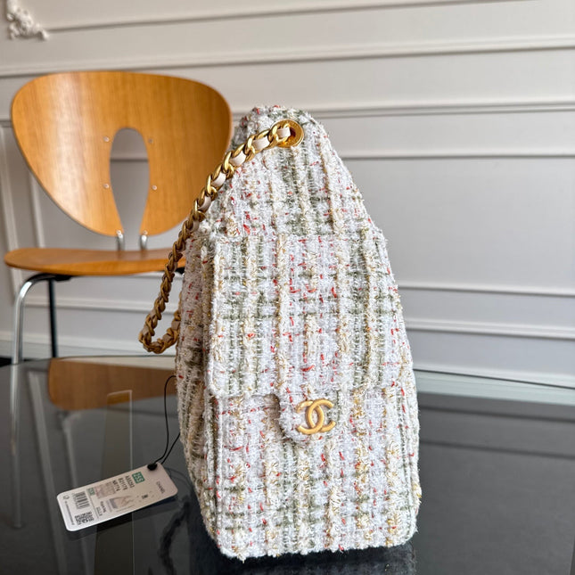 CHANEL 25S HOBO BAG 30 IN MULTICOLOR TWEED WITH GOLD HARDWARE