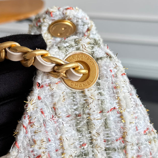 CHANEL 25S HOBO BAG 30 IN MULTICOLOR TWEED WITH GOLD HARDWARE