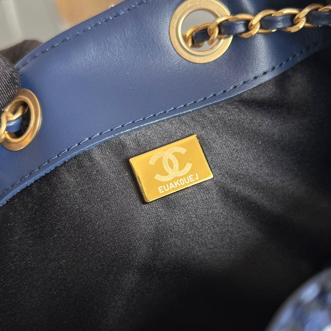 CHANEL 25S HOBO BAG 30 IN NAVY BLUE TWEED WITH GOLD HARDWARE
