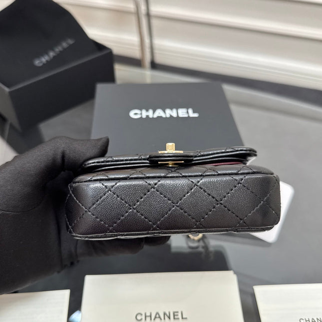 CHANEL 25S FLAP CHARM BAG 13 IN BLACK LAMBSKIN