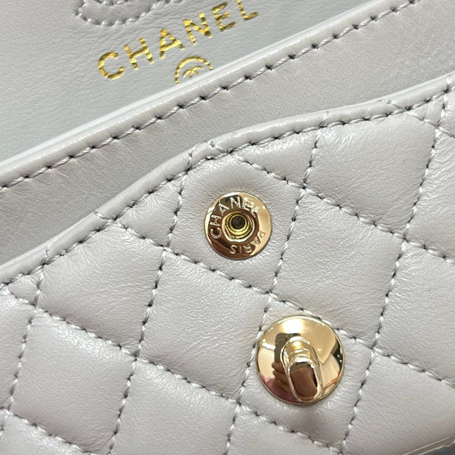 CHANEL 25S FLAP CHARM BAG 13 IN GREY LAMBSKIN