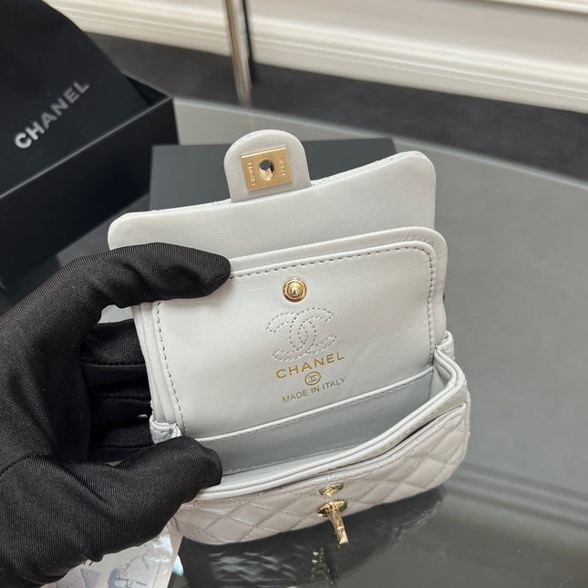 CHANEL 25S FLAP CHARM BAG 13 IN GREY LAMBSKIN