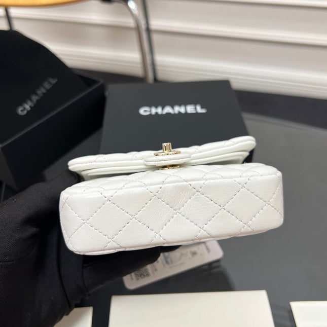CHANEL 25S FLAP CHARM BAG 13 IN WHITE LAMBSKIN