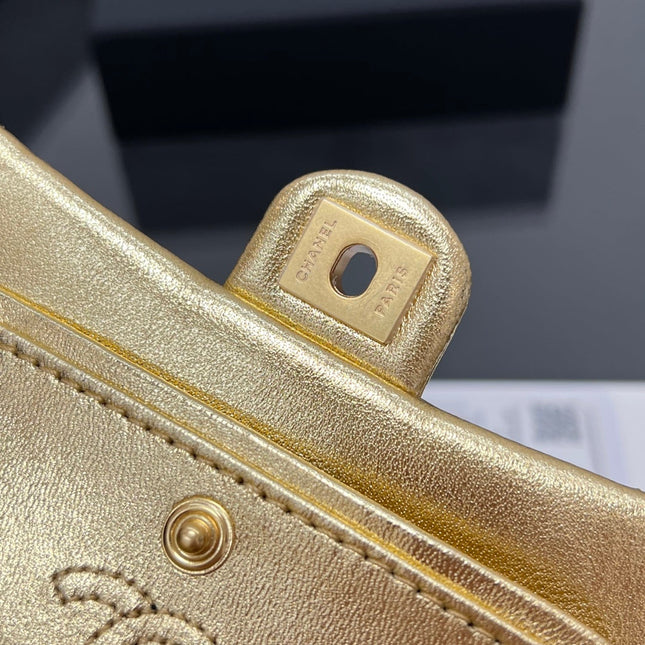 CHANEL 25S FLAP CHARM BAG 13 IN GOLD METALLIC LAMBSKIN