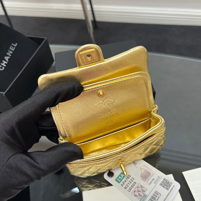CHANEL 25S FLAP CHARM BAG 13 IN GOLD METALLIC LAMBSKIN