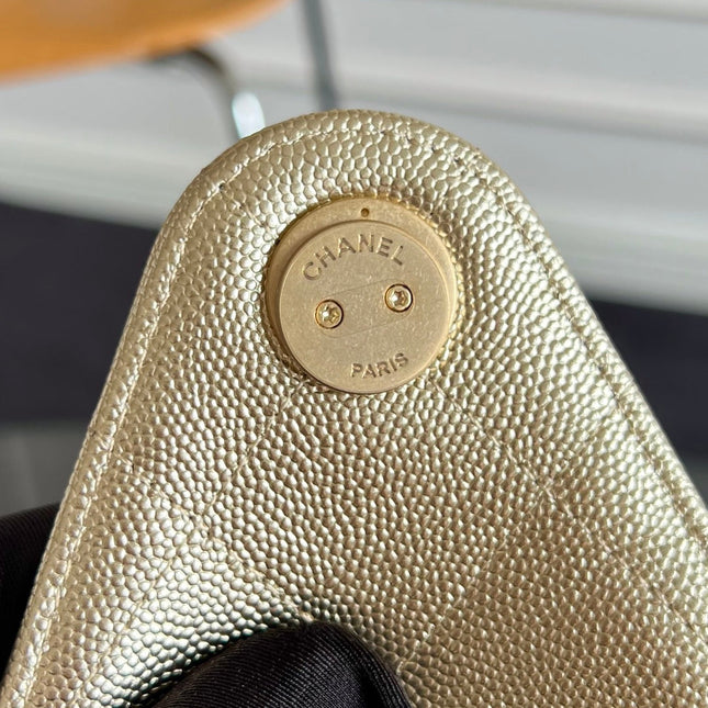 CHANEL 25S HOBO BAG 30 IN LIGHT GOLD METALLIC CAVIAR