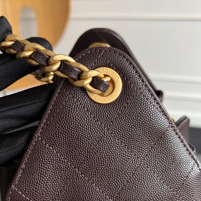 CHANEL 25S HOBO BAG 40 IN DARK EARTH BROWN CAVIAR WITH GOLD HARDWARE