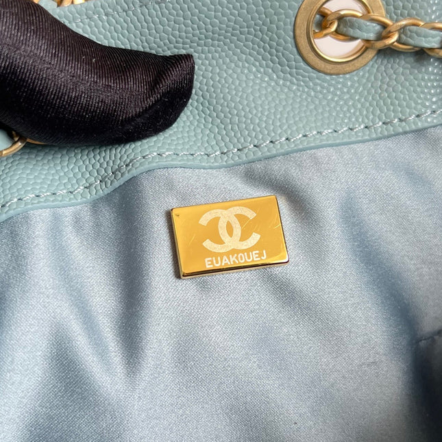 CHANEL 25S HOBO BAG 30 IN SOFT TEAL BLUE CAVIAR WITH GOLD HARDWARE