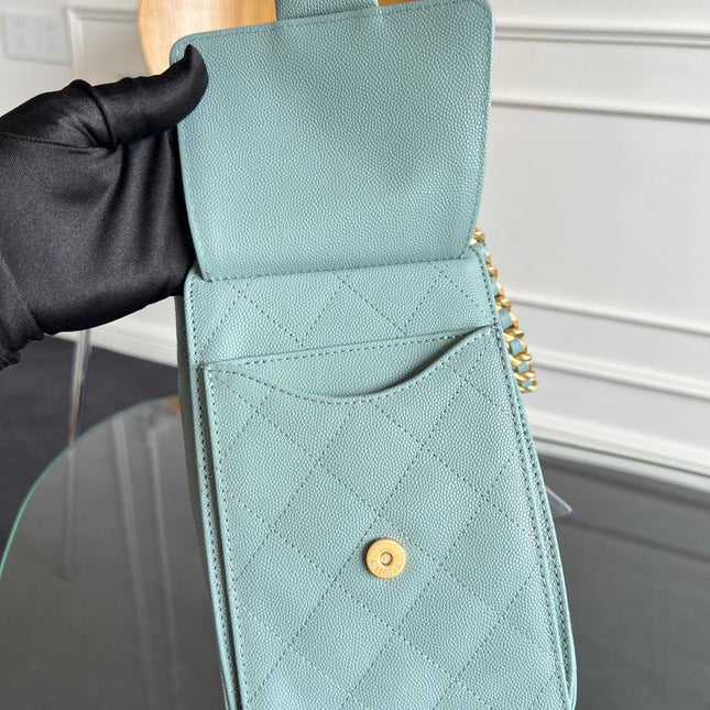 CHANEL 25S HOBO BAG 30 IN SOFT TEAL BLUE CAVIAR WITH GOLD HARDWARE