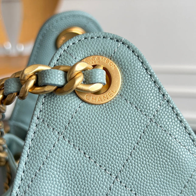 CHANEL 25S HOBO BAG 30 IN SOFT TEAL BLUE CAVIAR WITH GOLD HARDWARE