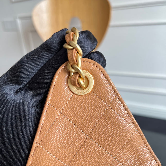 CHANEL 25S HOBO BAG 40 IN CARAMEL BROWN CAVIAR WITH GOLD HARDWARE