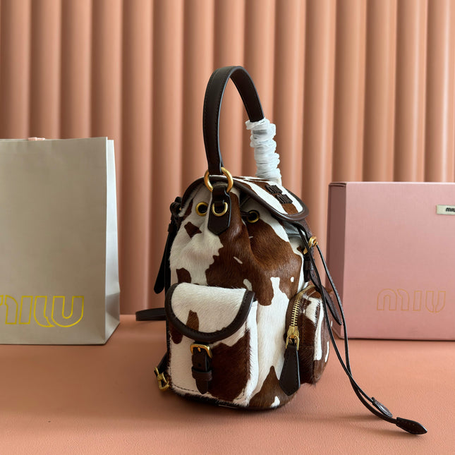 MIUMIU 26S BACKPACK 25 IN CREAM WHITE AND BROWN PONY HAIR