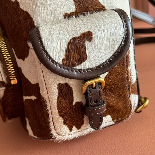 MIUMIU 26S BACKPACK 25 IN CREAM WHITE AND BROWN PONY HAIR