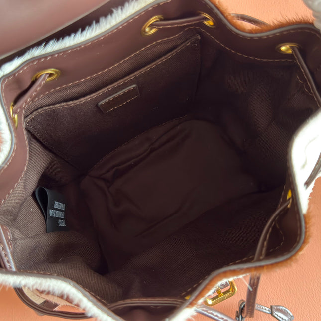 MIUMIU 26S BACKPACK 25 IN CREAM WHITE AND BROWN PONY HAIR
