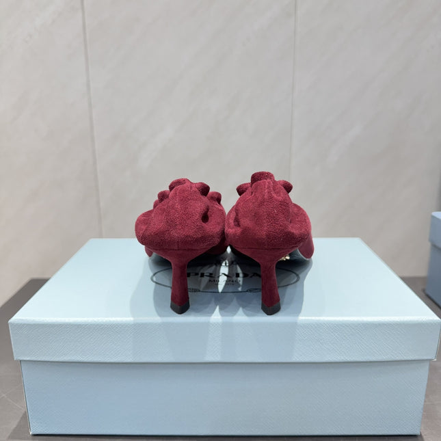 PRADA 26S PUMPS 55MM IN DARK RED SUEDE WITH LOGO