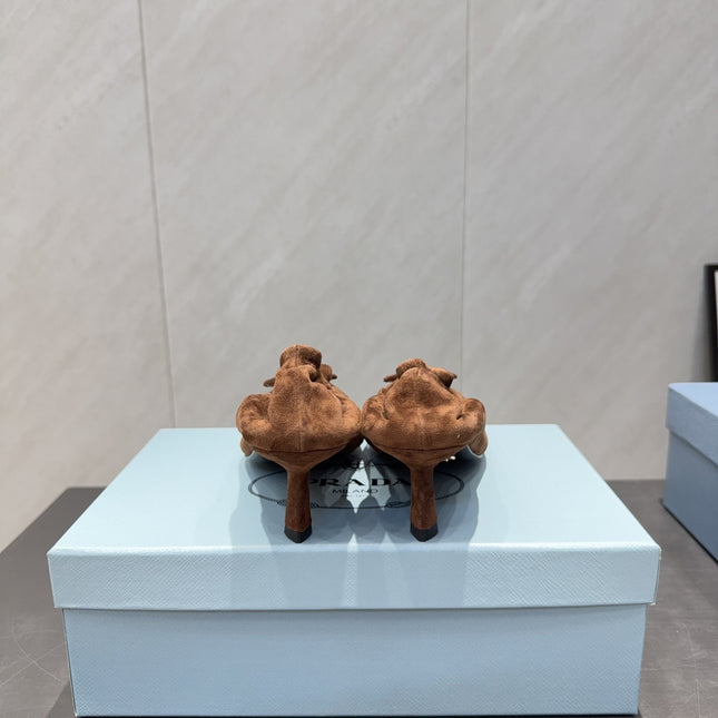 PRADA 26S PUMPS 55MM IN BROWN SUEDE WITH LOGO