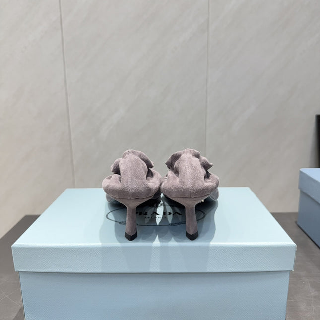 PRADA 26S PUMPS 55MM IN TAUPE BROWN SUEDE WITH LOGO