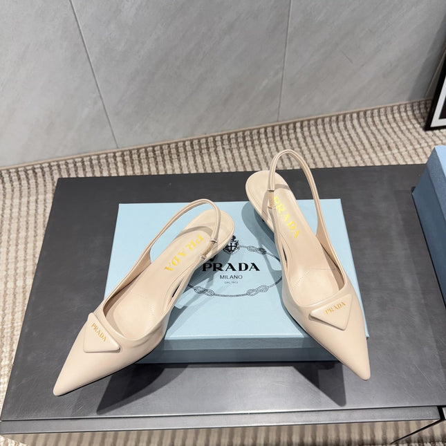 PRADA 26S POINTED TOE SLINGBACK HIGH HEELS 55MM IN NUDE SHEEPSKIN WITH LOGO