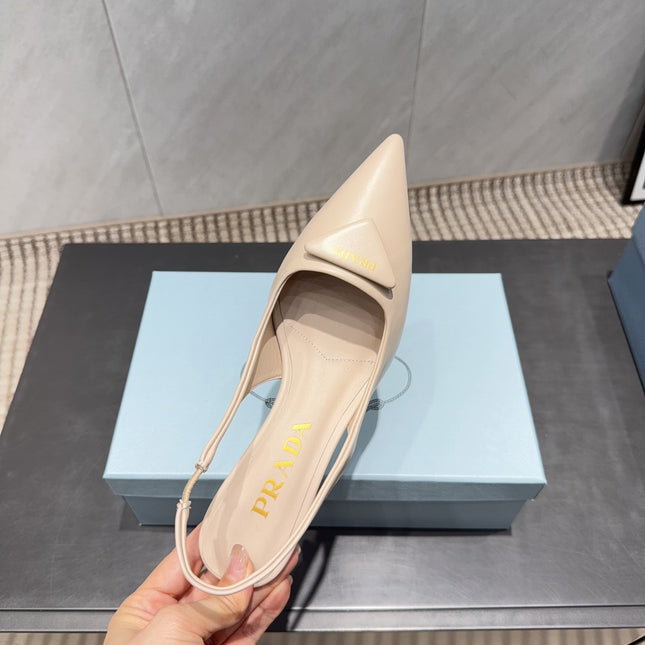 PRADA 26S POINTED TOE SLINGBACK HIGH HEELS 55MM IN NUDE SHEEPSKIN WITH LOGO