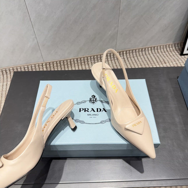 PRADA 26S POINTED TOE SLINGBACK HIGH HEELS 55MM IN NUDE SHEEPSKIN WITH LOGO
