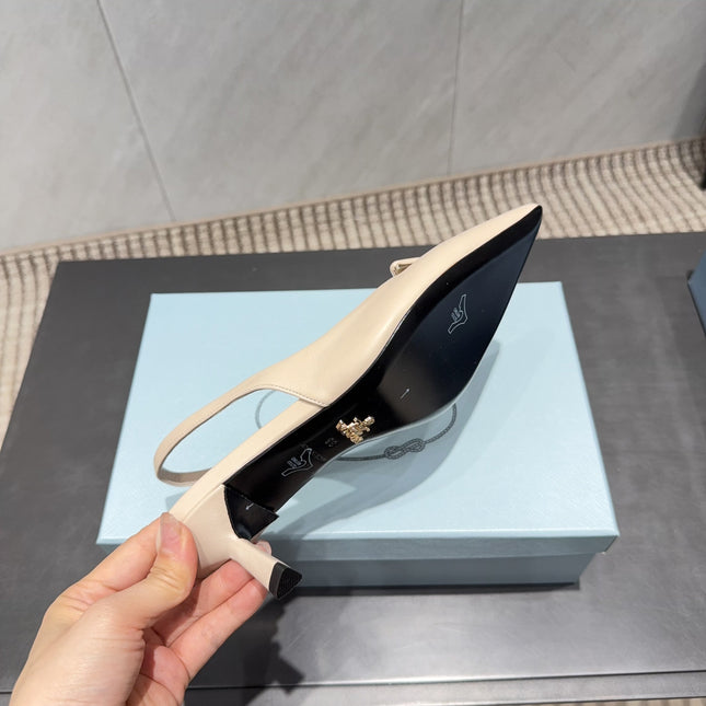 PRADA 26S POINTED TOE SLINGBACK HIGH HEELS 55MM IN NUDE SHEEPSKIN WITH LOGO