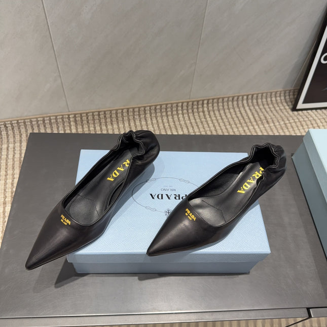 PRADA 26S POINTED TOE PUMPS 55MM IN BLACK SHEEPSKIN