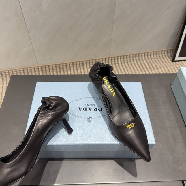 PRADA 26S POINTED TOE PUMPS 55MM IN BLACK SHEEPSKIN
